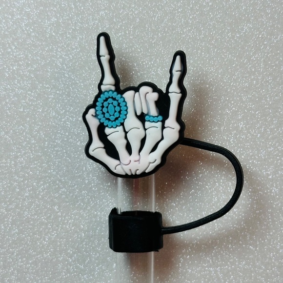 Turquoise Skeleton Rock Hands Straw Topper - Picture 2 of 2